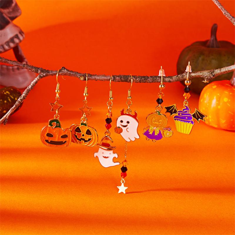 Halloween Cartoon Ghost Earrings for Women Asymmetrical Pumpkin Ghost Long Tassel Earrings Festival Party Jewelry Accessories