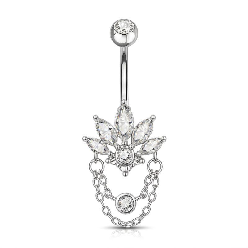 Curved Navel Rings Crystals Sexy Body Belly Button Ring Chains Flower Heart Belly Piercing Umbigo Stainless Steel Jewelry