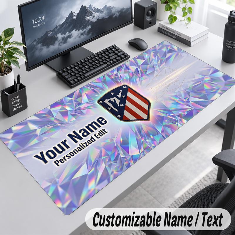 Custom Name Text Mouse Pad Atletico Madrid FC Personalized Desk Pad For Work And Gaming