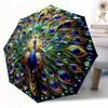 New Peacock Feather Design Pea Rooster Pattern Folding Umbrella, Outdoor Leisure Travel Umbrella, Birthday Gift Holiday Gift