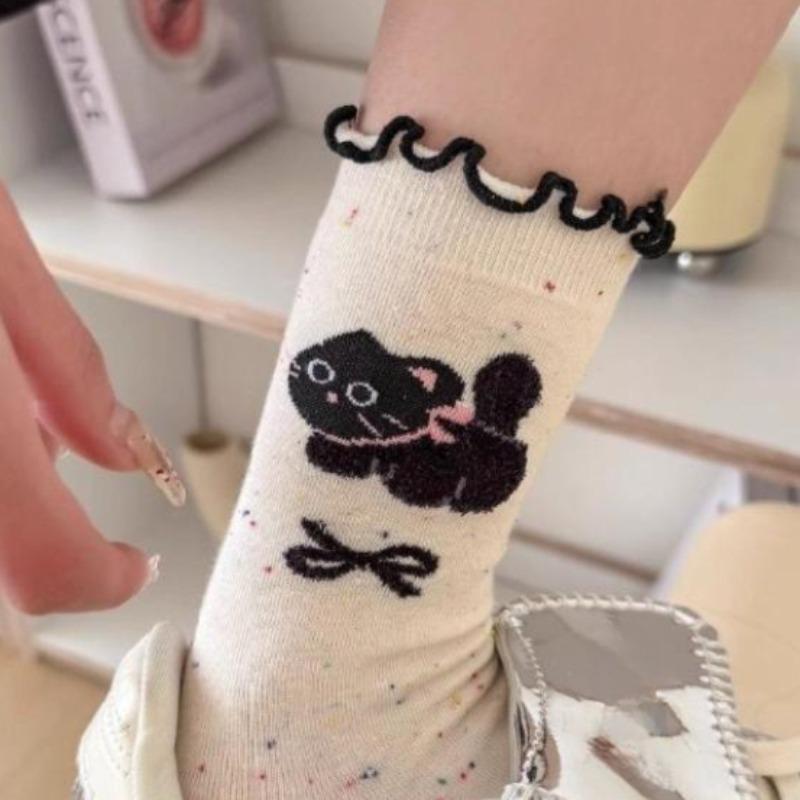 Women's Pile Socks Cute Socks for Women Spring and Autumn Mid-tube Socks Pure Cotton  Ruffled Long Socks