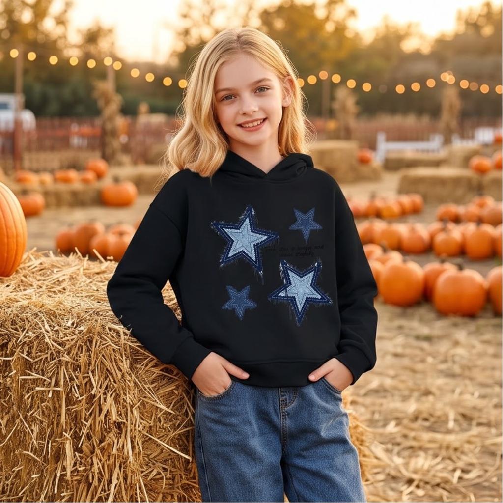 Boys Girls Casual Pullover Hoodie with Star and Letter Print for Sports and Daily Wear