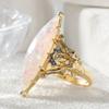 Vintage Inlaid Imitation Opal CZ Women's Ring Ethnic Two Color Hand Carving Daily Wear Party Jewelry Anniversary Gift