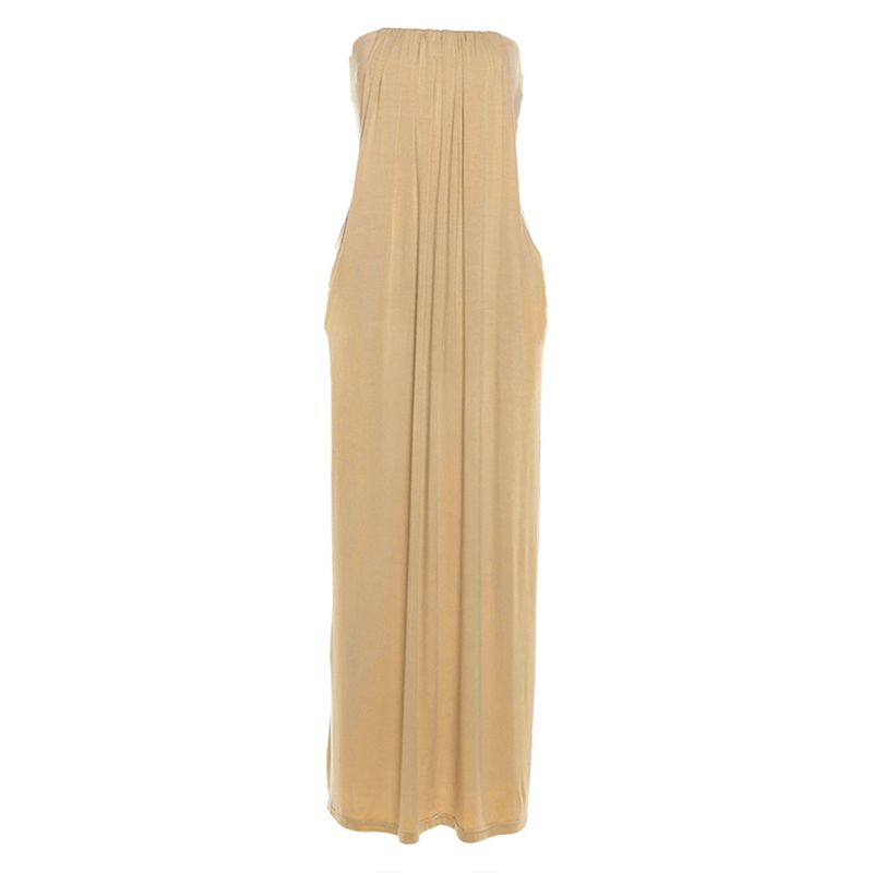 

# Sisjuly# French style Gentle Lovely Transparent Beauty Pleat Pocket Design Tube Top Dress Women Khaki L