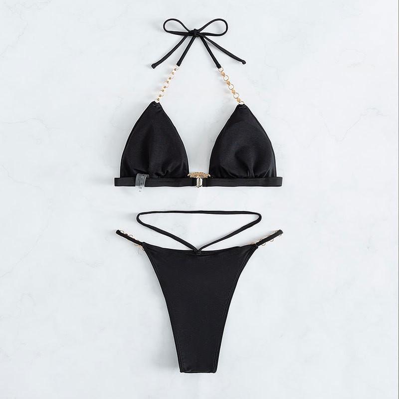 2025 European and American Solid Color Women's Sexy Bikini Split Swimsuit