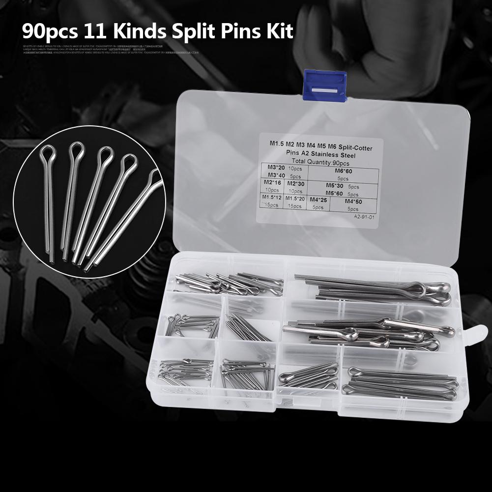90pcs 11 Kinds M1.5 M2 M3 M4 M5 M6 Split Cotter Pins Assortment with Case