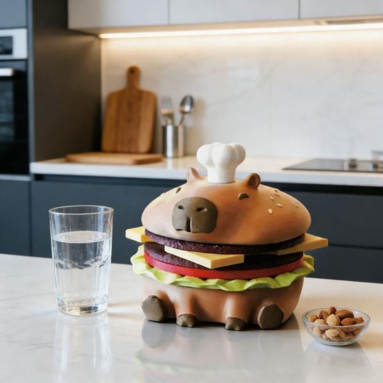 Capybara Burger Untersetzer Set Niedlicher Hamburger Untersetzer mit Flaschenöffner und Aufbewahrungsschale Lustiger Tier-Themen-Untersetzer für Getränke Kaffee Tee Tischdekoration