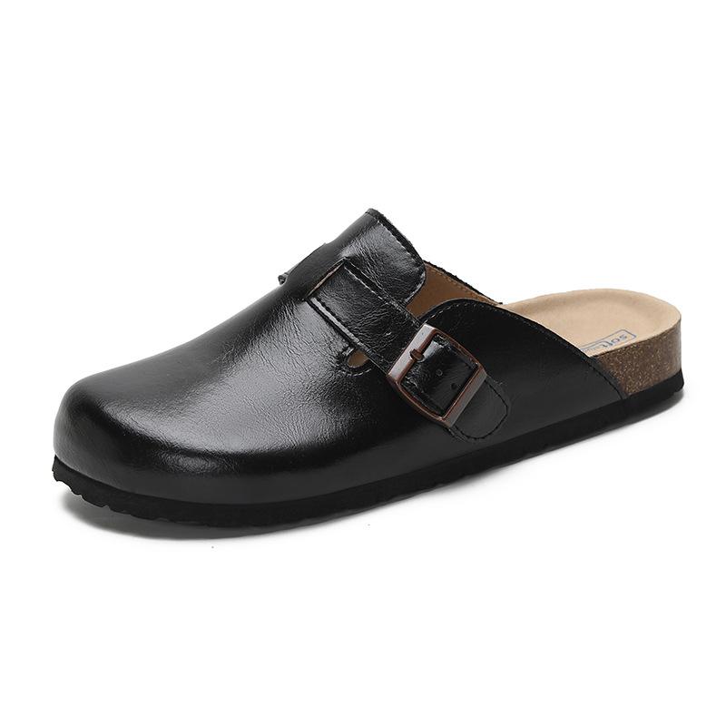 Spot Korean version of retro leather bag head half drag women 2024 new simple and versatile comfortable thick-soled soft-soled Boken shoes
