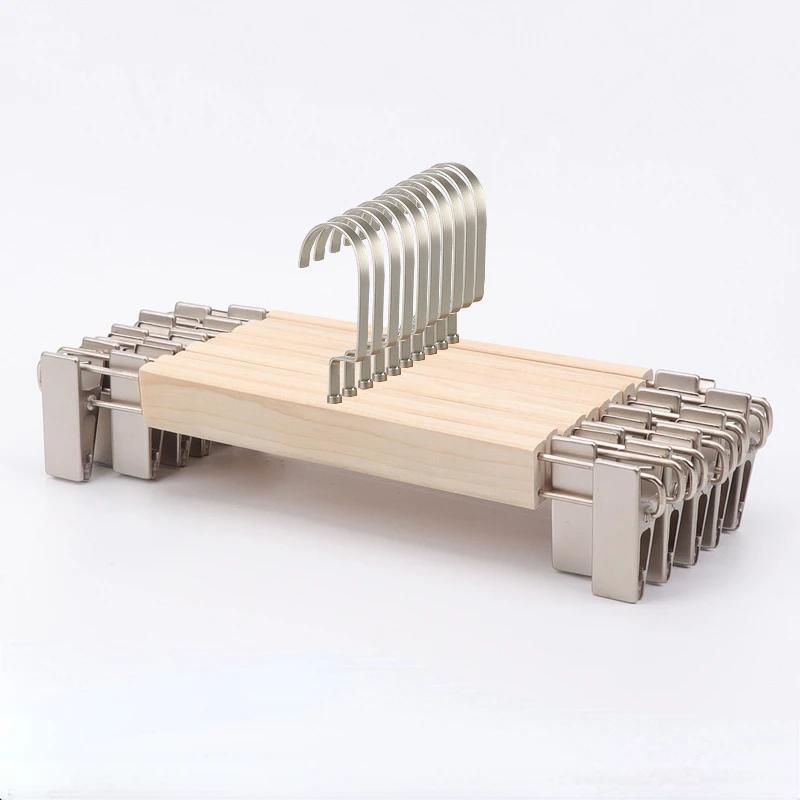 10 kusů Kvalitní dřevěný věšák na kalhoty Věšáky do obchodu s oblečením Kovový protiskluzový Klip na kalhoty/oblek pro dospělé Polička do skříně