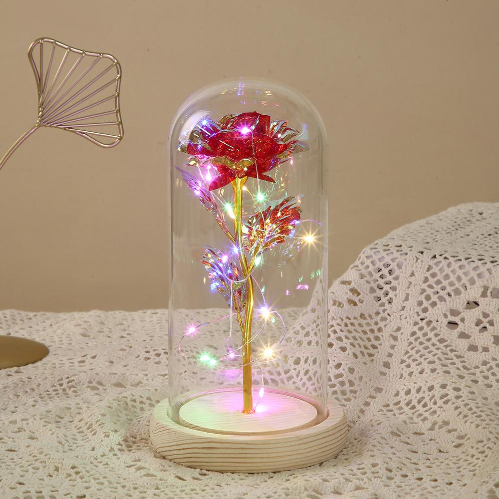 Valentine's Day gift eternal flower glass cover glowing, new transparent glass cover rose desktop ornament