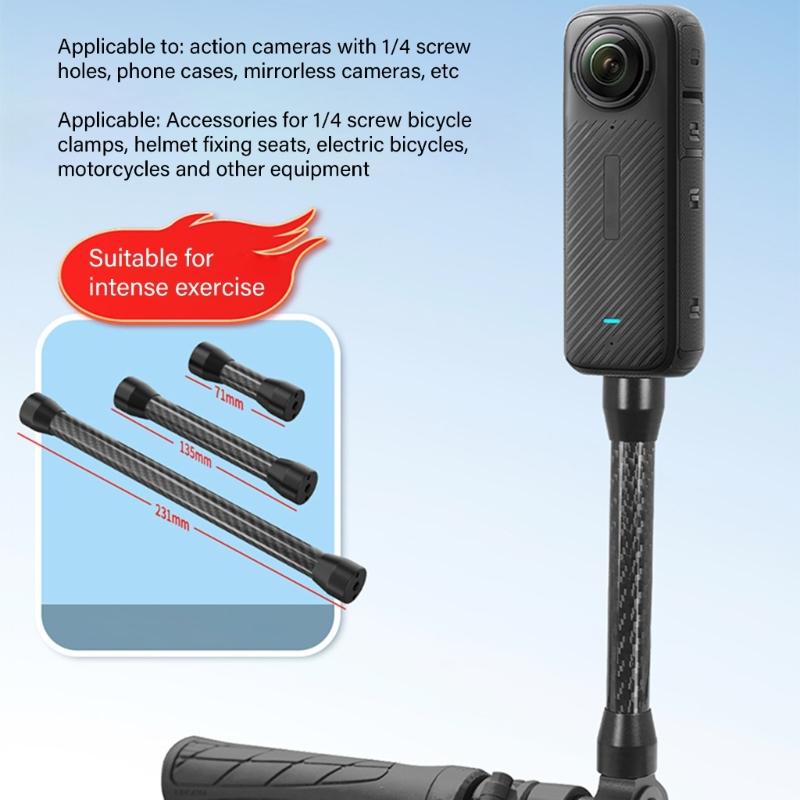 Lightweight Camera Mount Extension Rod Feature Double 1/4 Female Connection End For DSLR Supports Action Devices Black