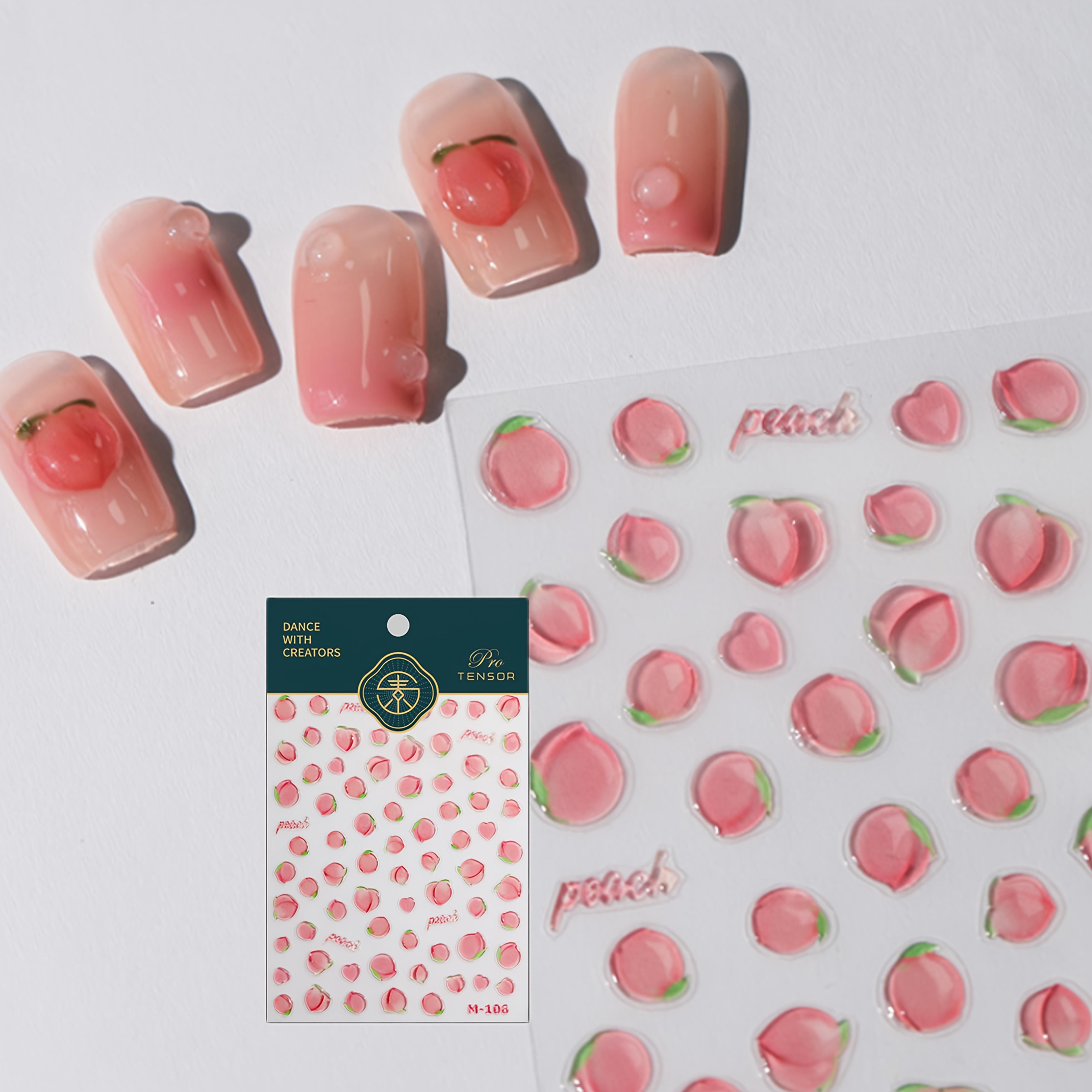 

1pc Jelly Peach Nail Stickers, Thin Transparent Jelly Embossed Nail Art Decals, Handmade DIY Nail Art Accessories with Glitter Finish