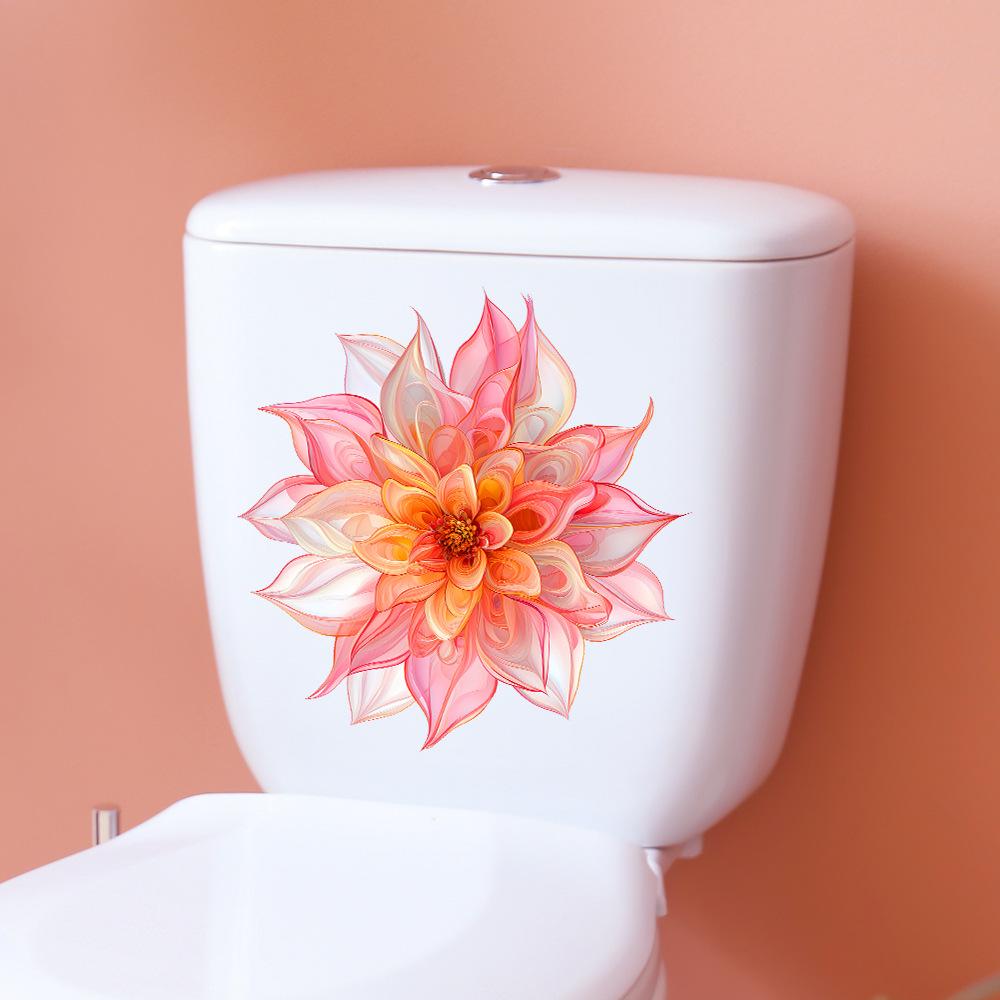 Colorful Luminous Dahlia Toilet Stickers, Waterproof Bathroom Decoration Stickers, Fluorescent Art Stickers