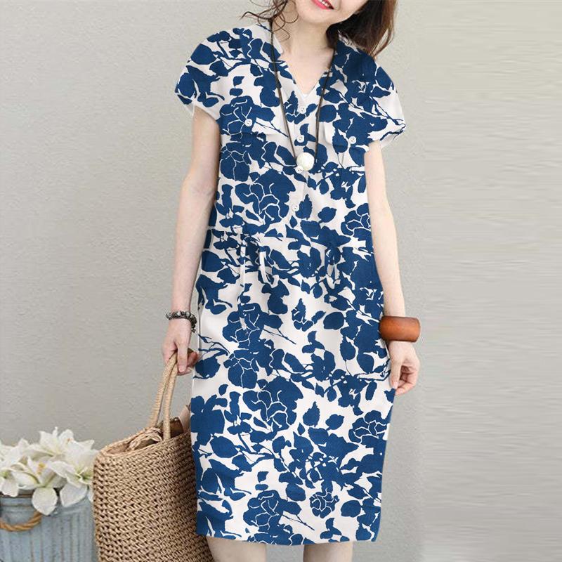 

ZANZEA Женское повседневное платье-рубашка с коротким рукавом и завязками на шнурке с цветочным принтом 3XL