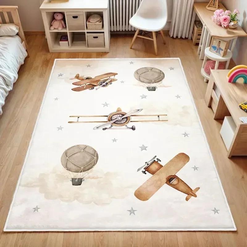 Airplane Hot Air Balloon Pattern Rug Non-sliding Dirt-resistant Easy To Clean Carpet Living Room Bedroom Mat Home Decoration
