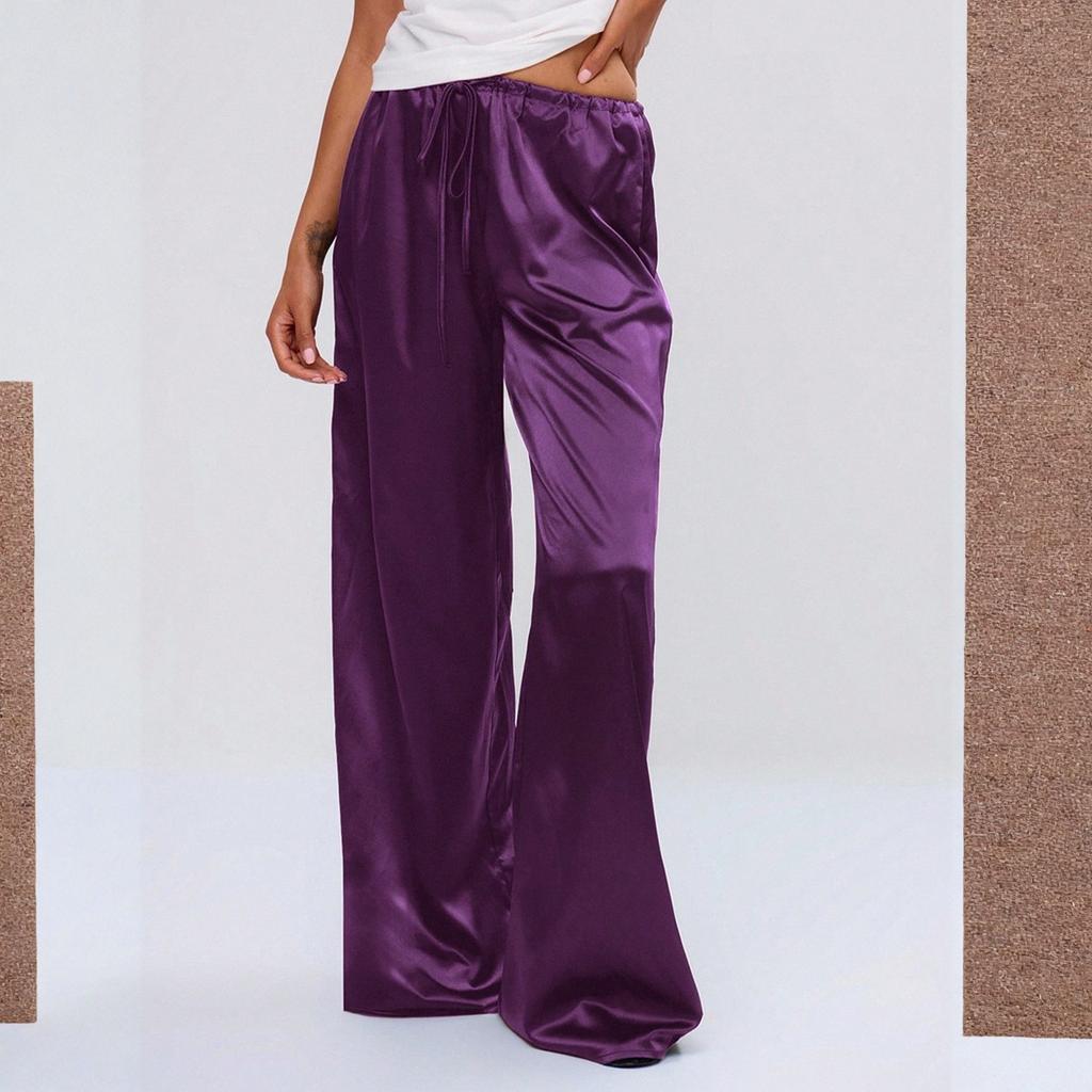 Pantaloni Casual da Donna alla Moda in Raso, Pantaloni Lunghi Larghi e Comodi con Coulisse