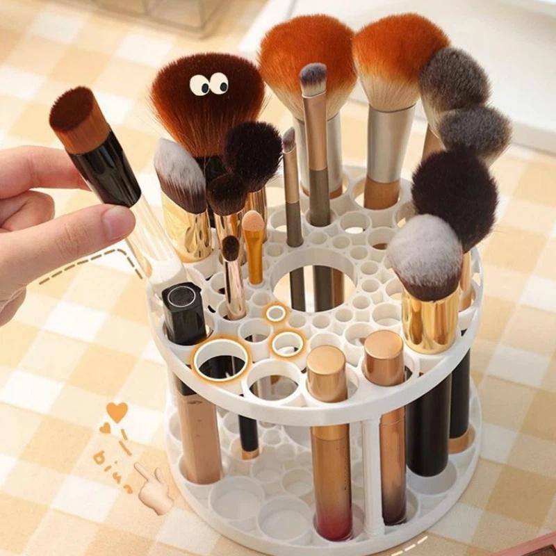 360 Rotating Makeup Brush Organizer 45 Holes Visible Large Capacity Cosmetic Storage for Home Vanity Use