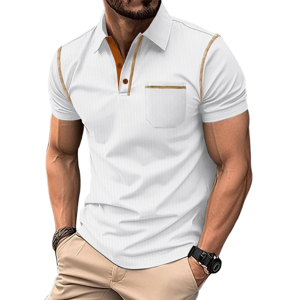 Herr kortärmad skjorta med krage T-shirt Topp Färgblockerad Skjorta