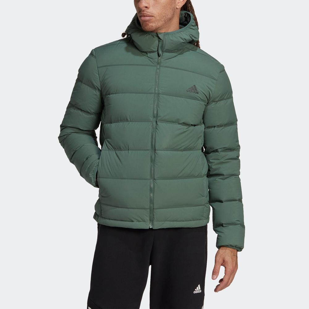 Adidas Solid Color Hooded Single-Breasted Casual Short Down Jacket Men Jackets Oxidized-Green HG8717