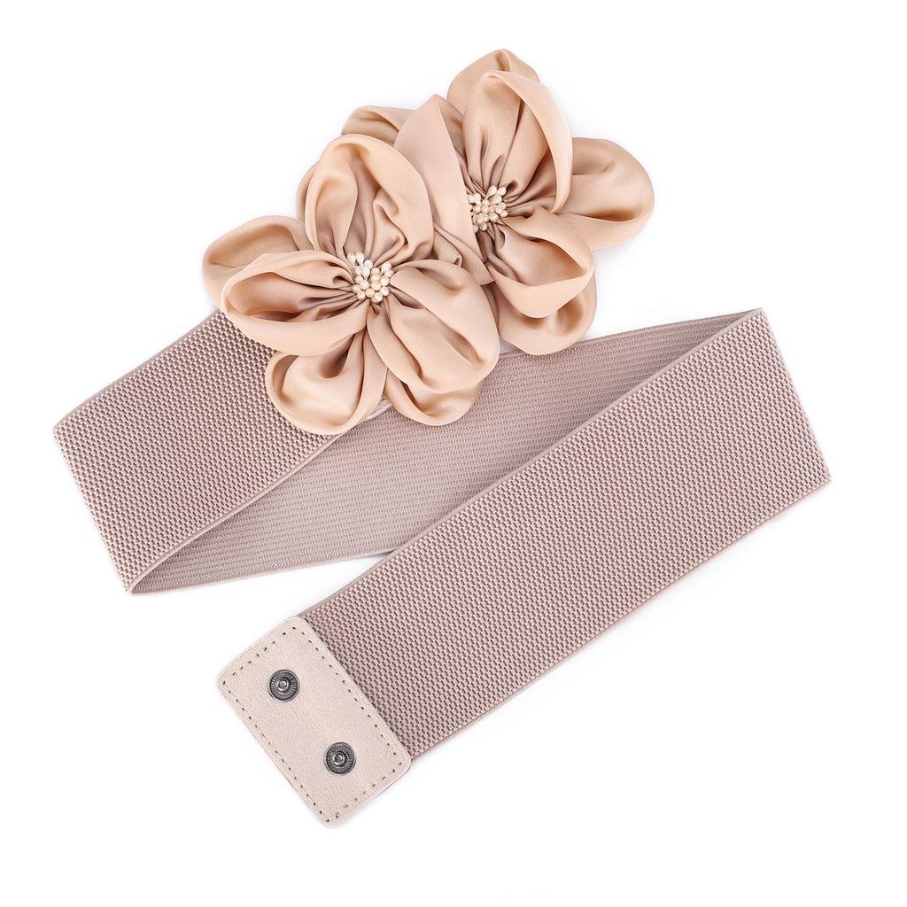 Ladies Flower Decorative Dress Waist Tie Skirt Belt Black Bow Elastic Waist Seal