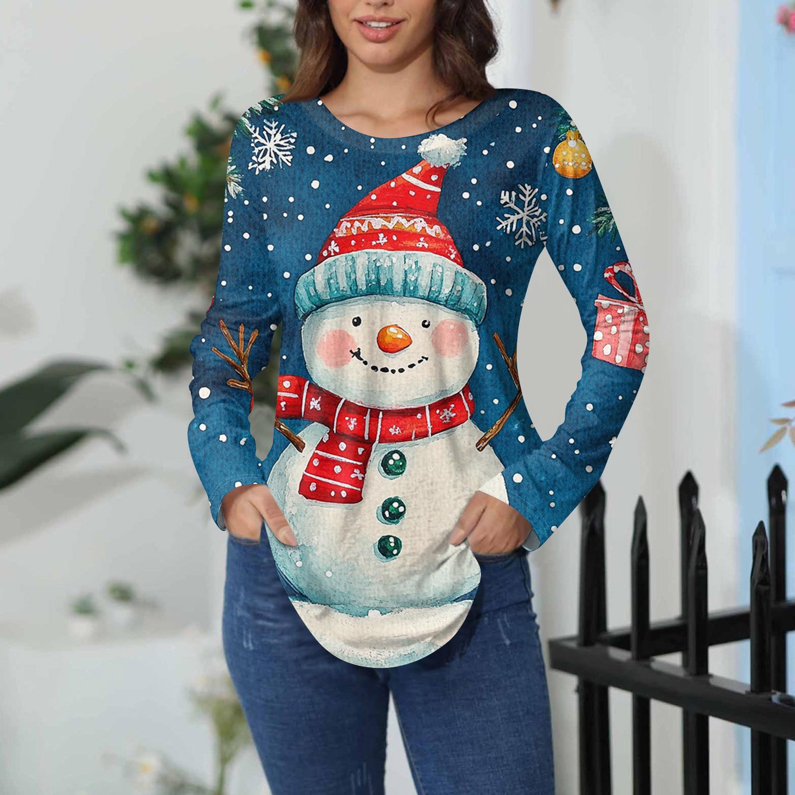 

Футболки женские осенние повседневные рубашки с длинным рукавом толстовка винтажный графический принт топ пуловер ко Дню святого Валентина XXL синий