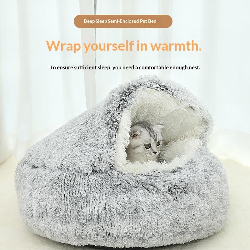 Otoño Invierno Cama Suave de Felpa para Mascotas y Cama para Mascotas Invierno Cálido y Frío Felpa/Forro Polar Corto Edredón Nido Concha Nido para Gatos Semicerrado Nido para Gatos