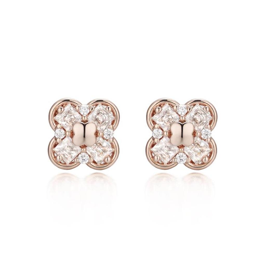 [LsSHOP] 14K Double Clover Earrings (Gold Plated)_LJ5004BRE
