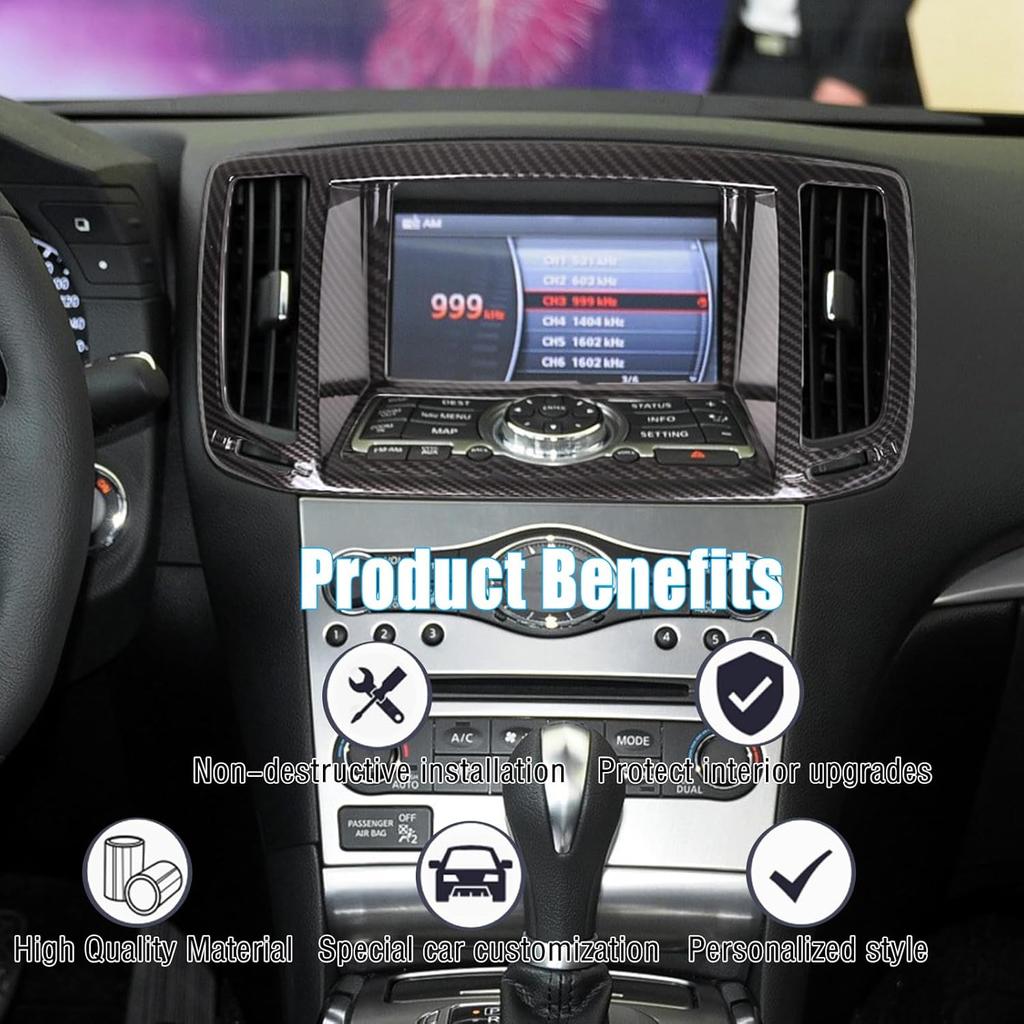 Car Center Console Air Outlet Navigation Panel Trim Cover Compatible with Infiniti G37 2007-2013, Dashboard Multimedia Navigation GPS Panel Trim