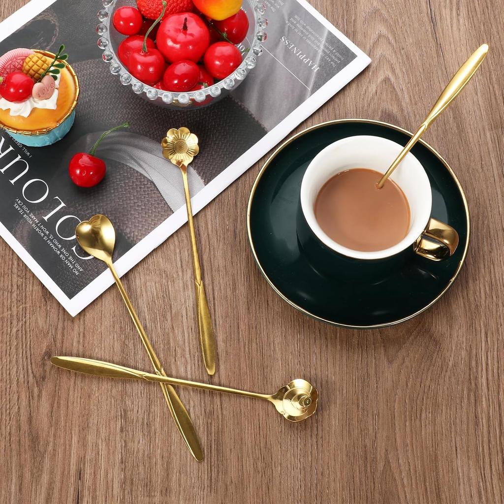 4 Pcs Flower Spoon Coffee Teaspoon 7'' Creative Flower Coffee Spoon Drink Stirring Spoon Stir Bar Spoon Long Handle Spoon Retro Dessert Demitasse