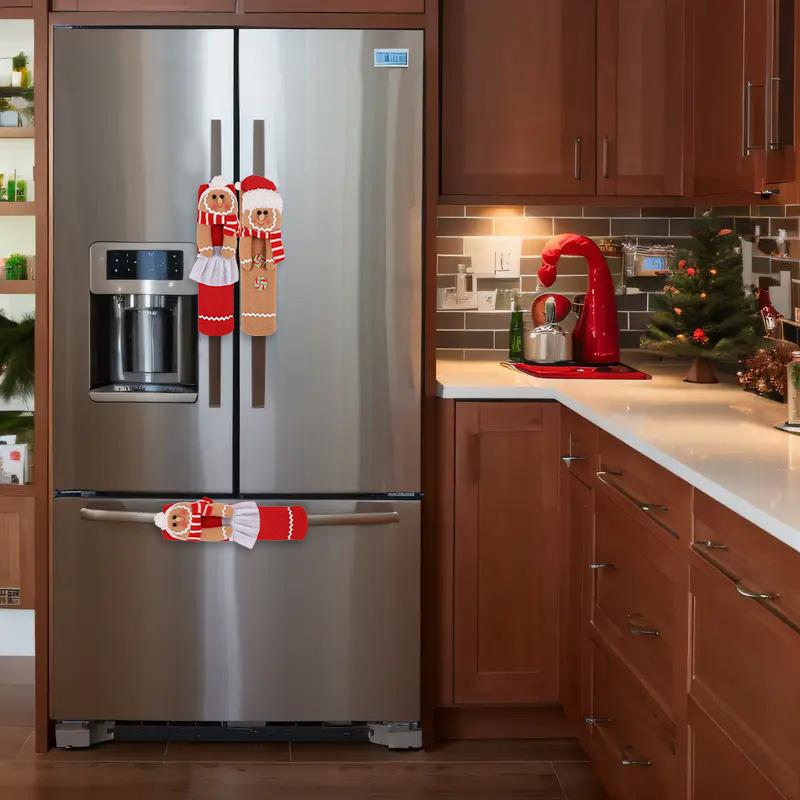 2Pcs Christmas Refrigerator Handle Covers Gingerbread Man Door Handle Cover Christmas Home Kitchen Decoration New Year Gifts