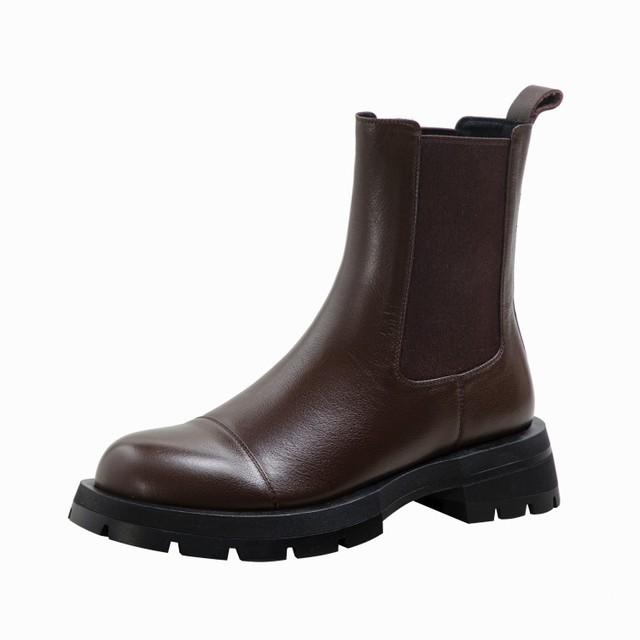 Fall /Winter Shoes Women Leather Ankle Boots Women Round Toe Thick Heel Women Shoes Solid Chelsea Boots Casual Women Boots