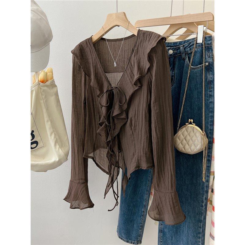 Blouses for Women Chemise Femme Women's Ruffled Flared Shirts Blusas Femininas Elegantes Tops Vintage Spring Shirt Thin Coat