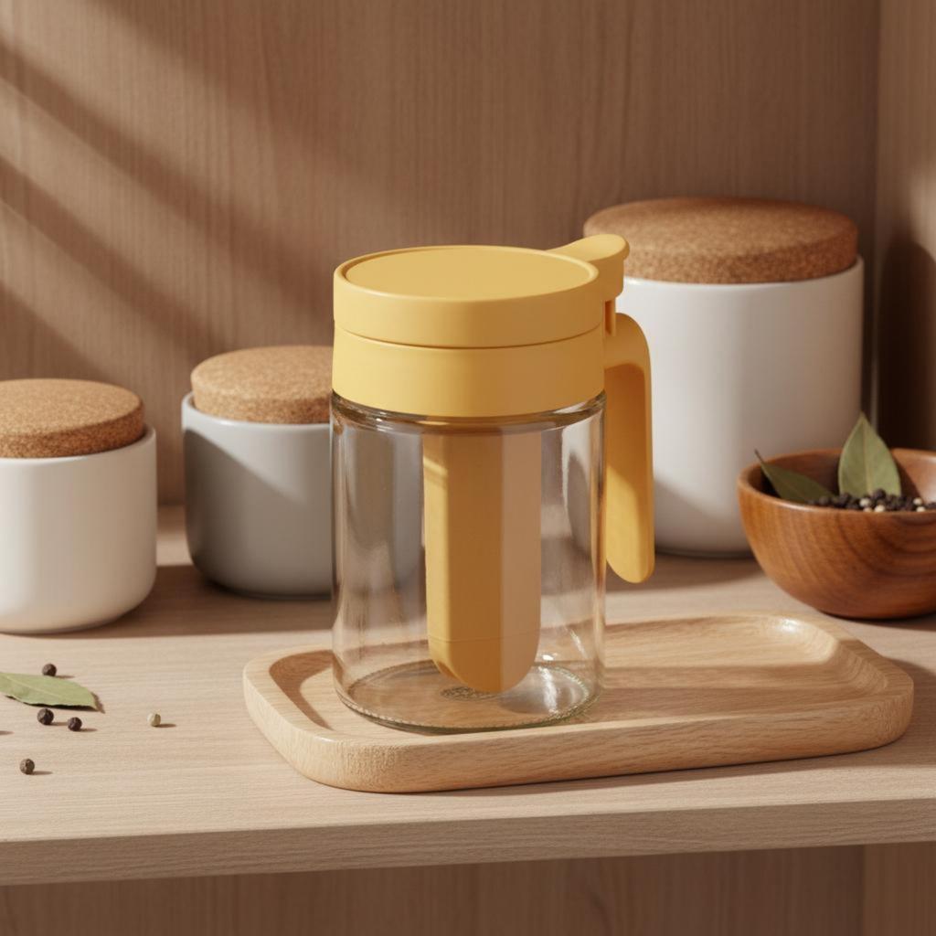 Glass Seasoning Jar Airtight Seal Glass Seasoning Jar Seasoning Container with Spoon Easy to Clean Spoon Condiment Pot Clear