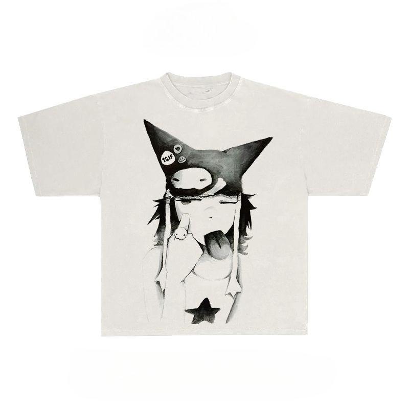 Girl Printed Pure Cotton T-shirt Men and Women with The Same Round Neck Cotton Short-sleeved Kawaii Y2k Kpop Harajuku T-shirt