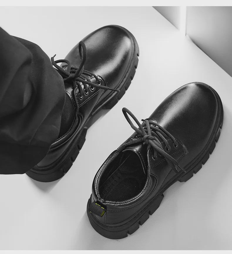 Men's Black Lace-Up Leather Shoes: Casual, Formal, Height-Boosting, Round Toe