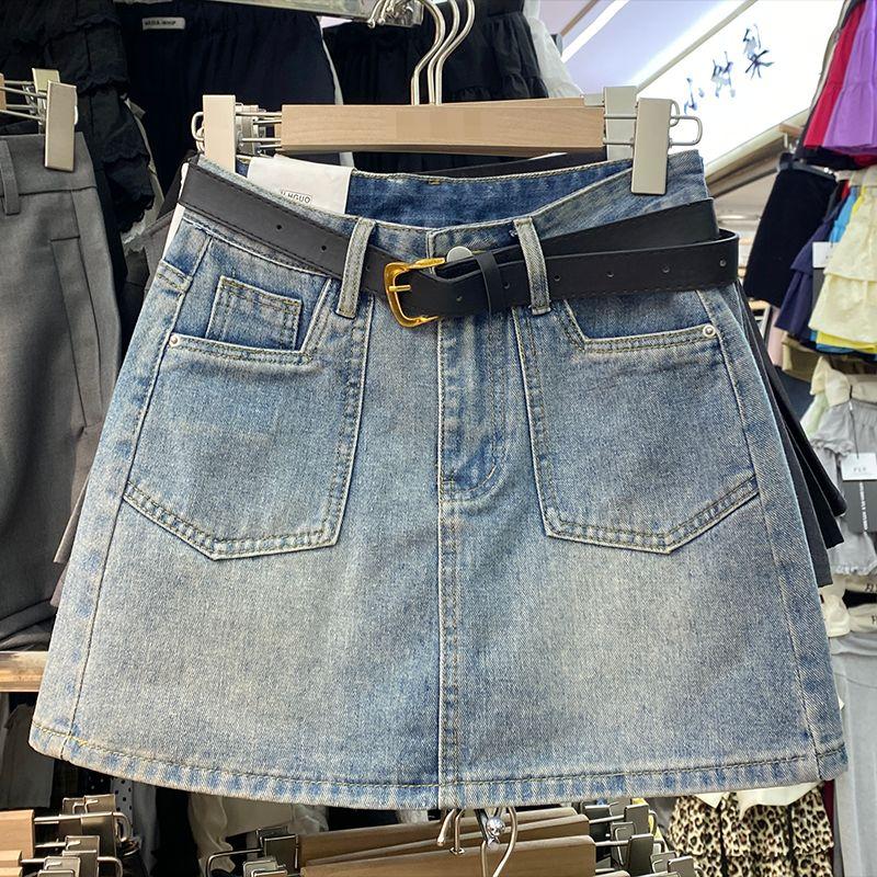 

С поясом Джинсовое платье-футляр мини с высокой талией 2025 Весна и Лето Новое Ретро Приталенное Не просвечивающее Платье-юбка для Женщин 874K Blue L