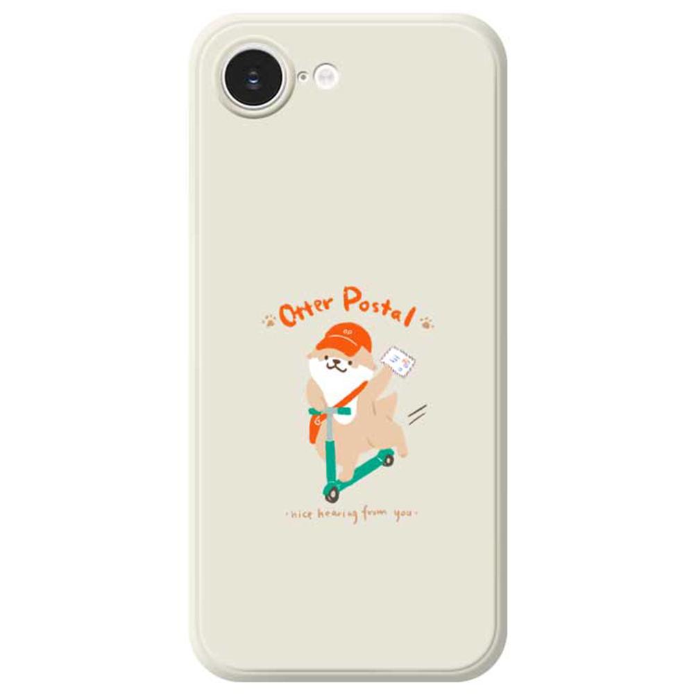 

For iPhone 16e Case Cute Dog Postman Pattern Printing Straight Edge TPU Phone Back Cover Beige