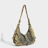 Vintage Rivet Women Shoulder Bags Large Capacity Cowboy Ladies Hobos Handbags Washed Denim Crossbody Bag Big Totes Bolsas Blue