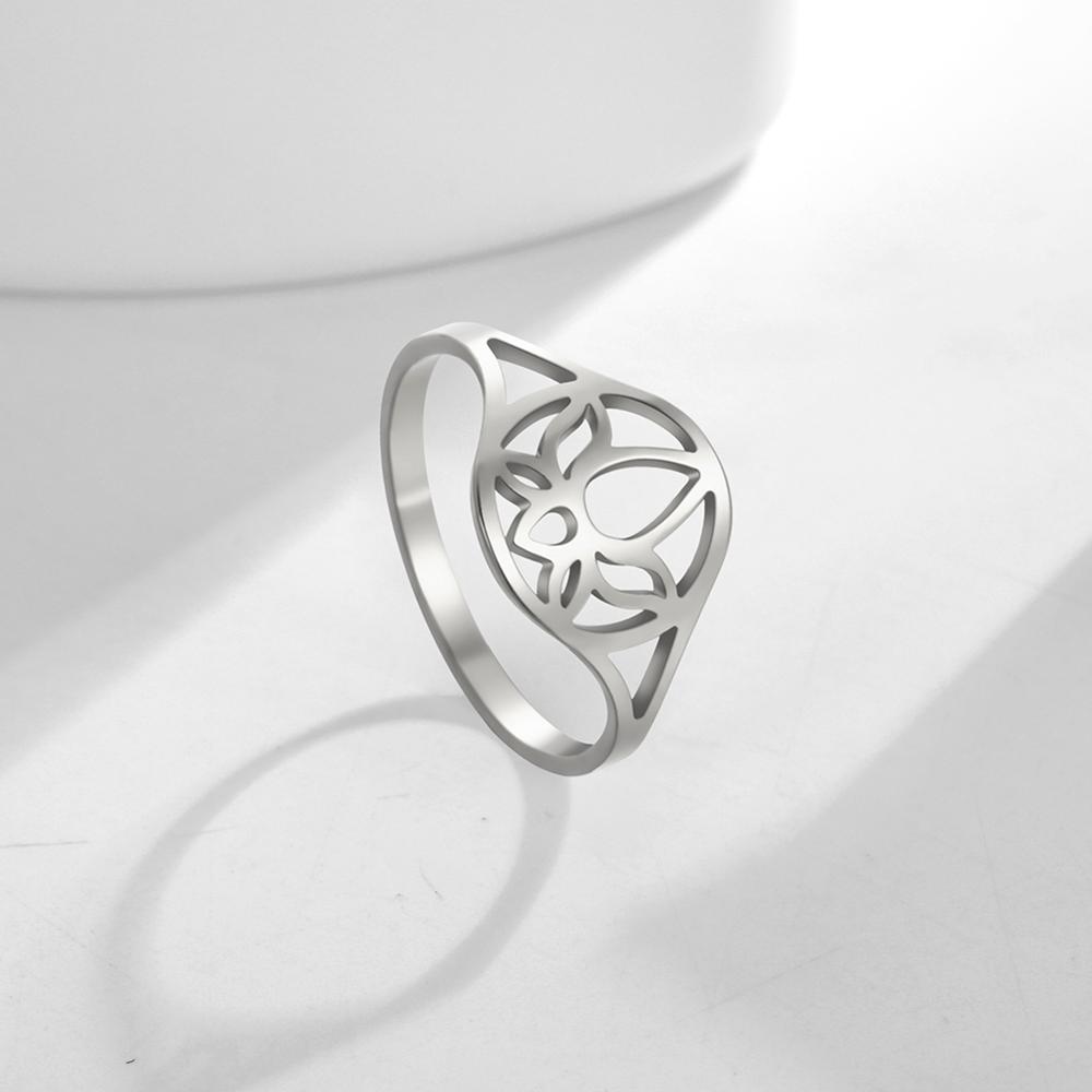 Lotus Flower Finger Rings Stainless Steel Gold Women Ring Yoga Buddhism Amulet Jewelry Birthday Gift