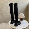 Czarne zamszowe elastyczne kozaki damskie zima 2025 nowe kozaki do kolan na grubej podeszwie i grubym obcasie cienkie kozaki skarpetkowe długie kozaki