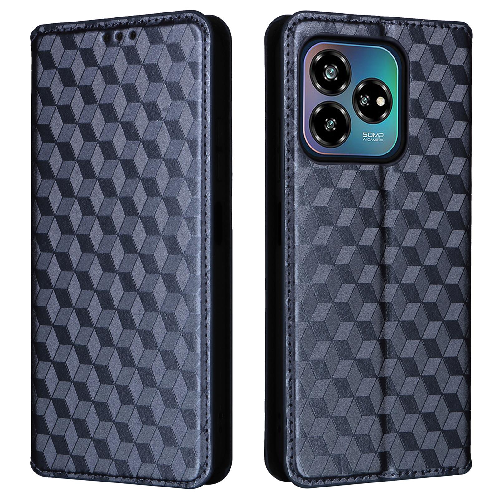 

For ZTE Axon 60 Lite/Blade V60 Vita Case Leather Wallet Phone Cover Rhombus Imprinted Blue