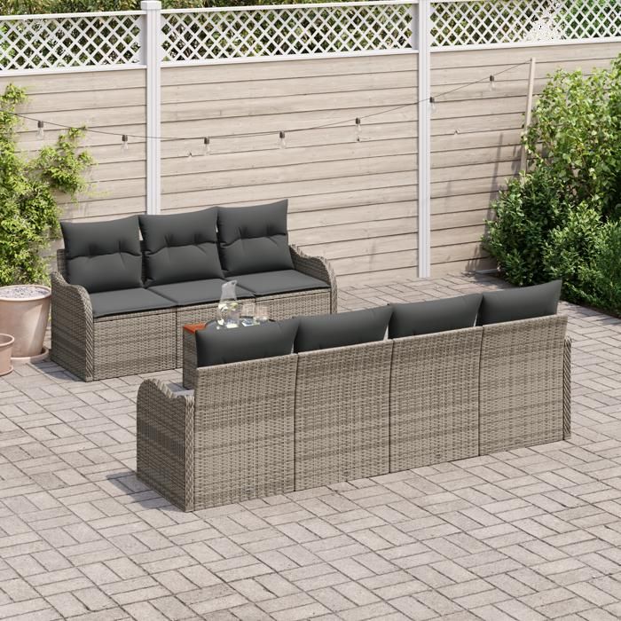 VidaXL Ensemble de Canapé de Jardin 8 Pièces avec Coussins Gris Poly Rattan Acacia 3356081