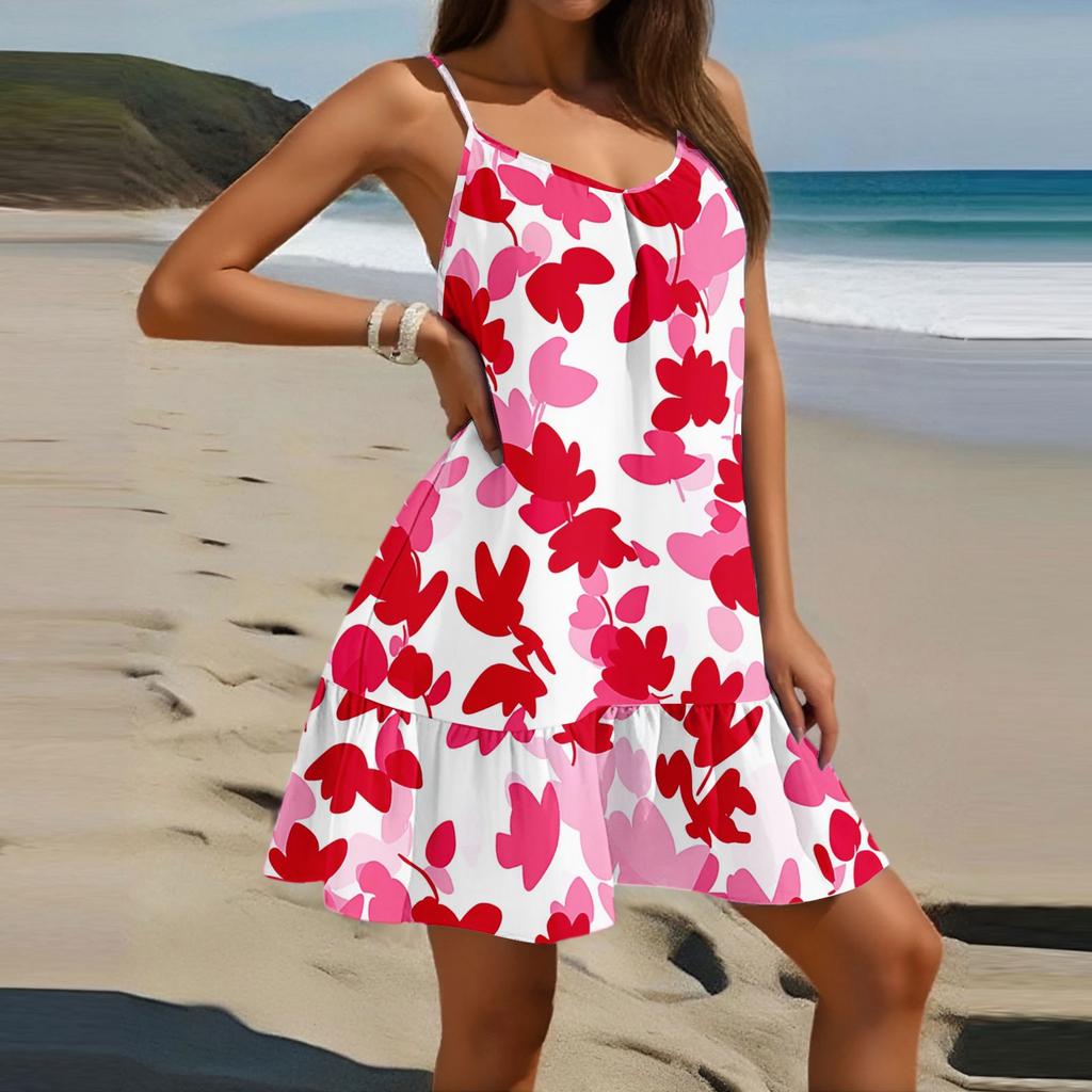 Damenmode Lässig Ärmellos Rundhals Weit Geschnitten Geblümtes Strandkleid