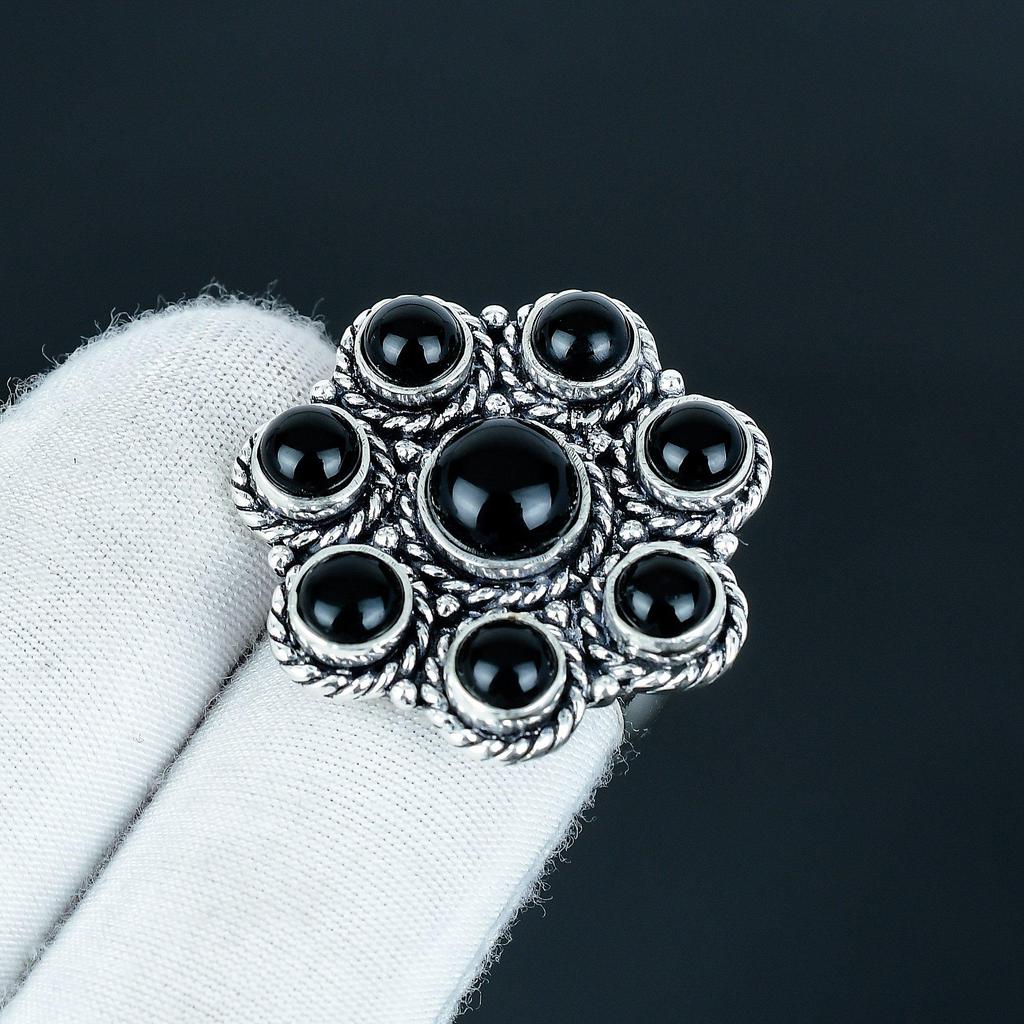 Natural Black Onyx Gemstone Handmade 925 Sterling Silver Ring - Bohemian Jewelry Ring - Handmade Boho Jewelry for Women & Men, Birthday Gifts