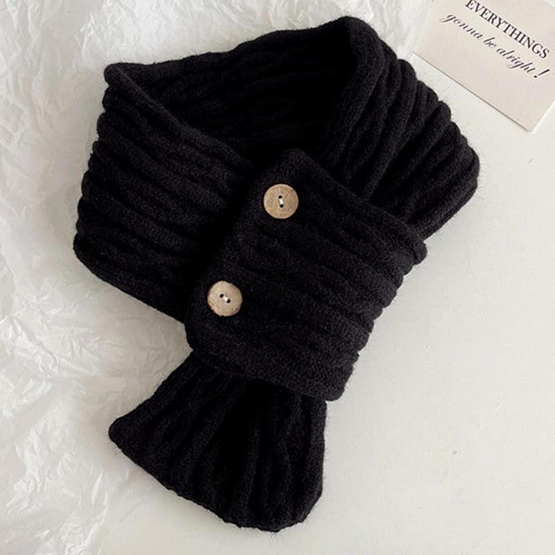 

Корейский однотонный короткий вязаный шарф с косами, осенне-зимний теплый универсальный шарф чёрный