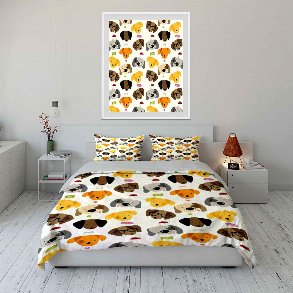 Cartoon Dog Pattern Home Decor Soft Comfortable Duvet Cover Bedding Set Included 1*Duvet Cover & 2*Pillowcases, Gift