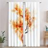 2Pc Orange Leaf Print Curtains, Polyester Fabric, Machine Washable, Suitable For Living Room/Bedroom Decoration