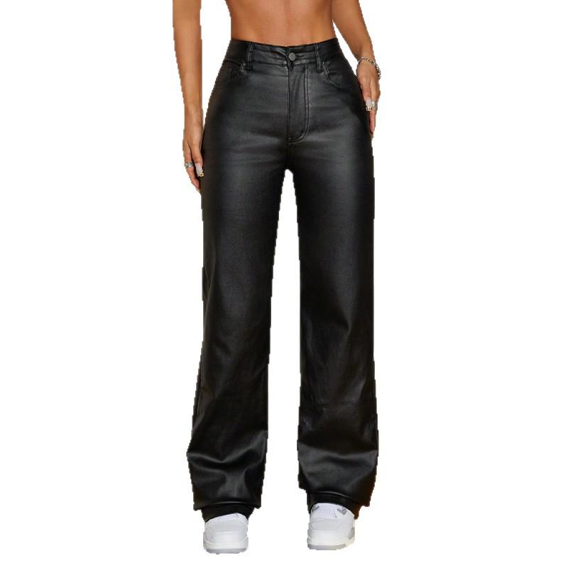 European & American High Waist Leather Wide Leg Pants - Trendy, Slimming, & Versatile for Women