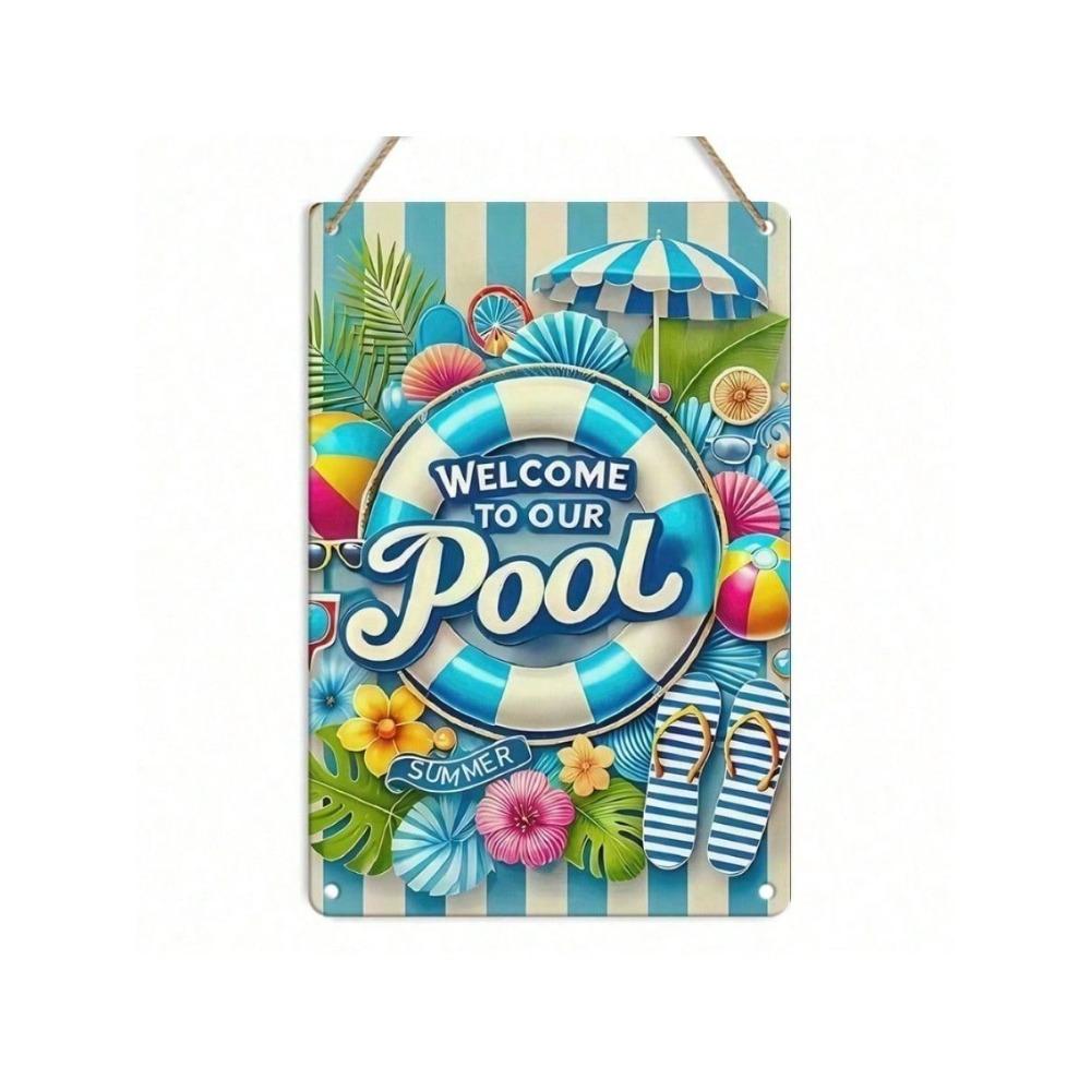 Welcome To Our Pool Retro Metal Sign Wall Art Decor