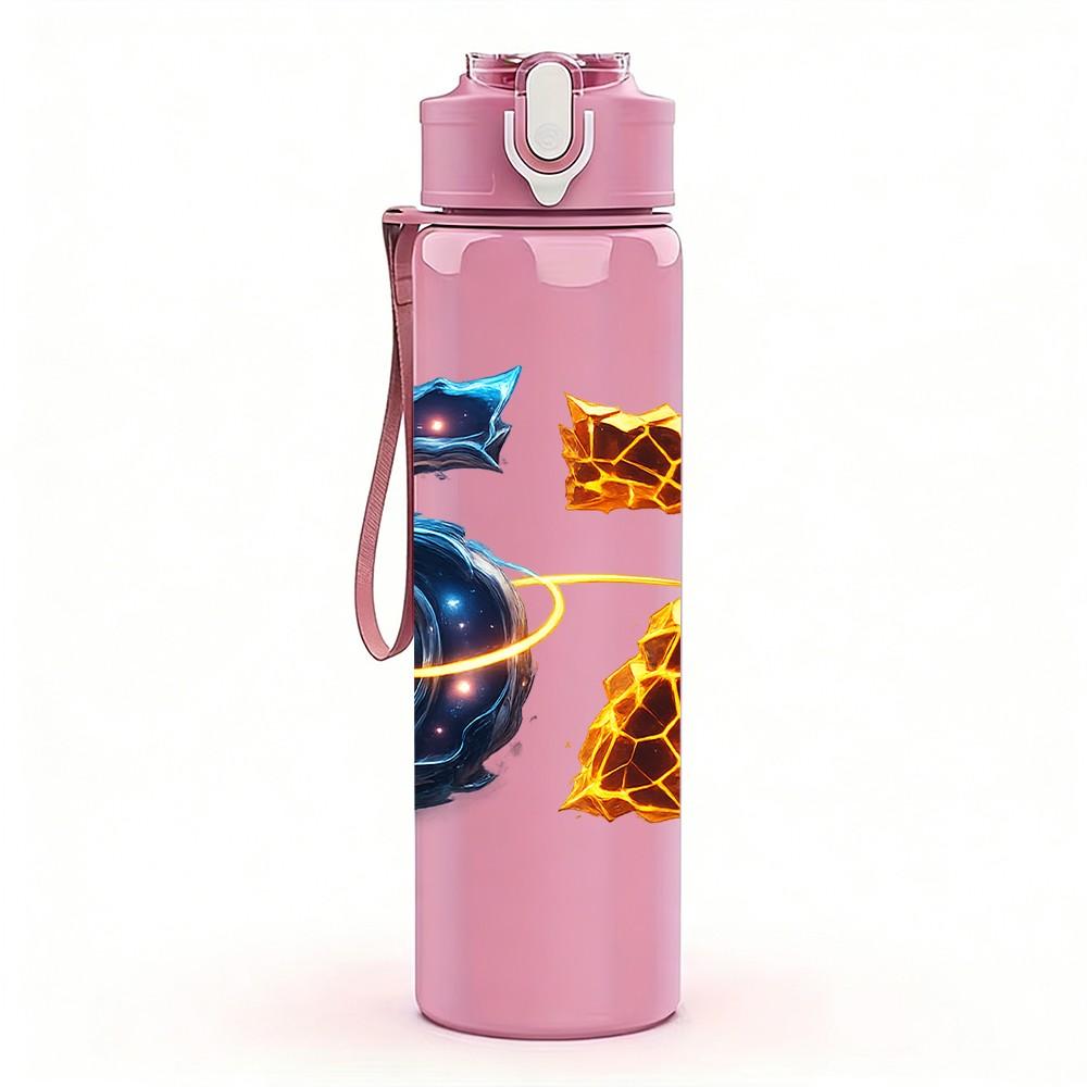 1PC Galaxy Number 67 Space Art Print 750ml Color Plastic Sports Water Bottle Leakproof Flip Straw Lid Suitable for Sports Office Home Use